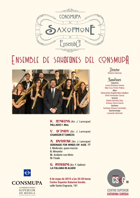 8 de mayo de 2019. Concierto del Ensemble de Saxofones del CONSMUPA