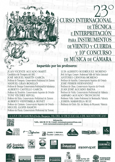 30 de julio al 6 de agosto de 2017. 23º Edición del Curso de Música de Zamora