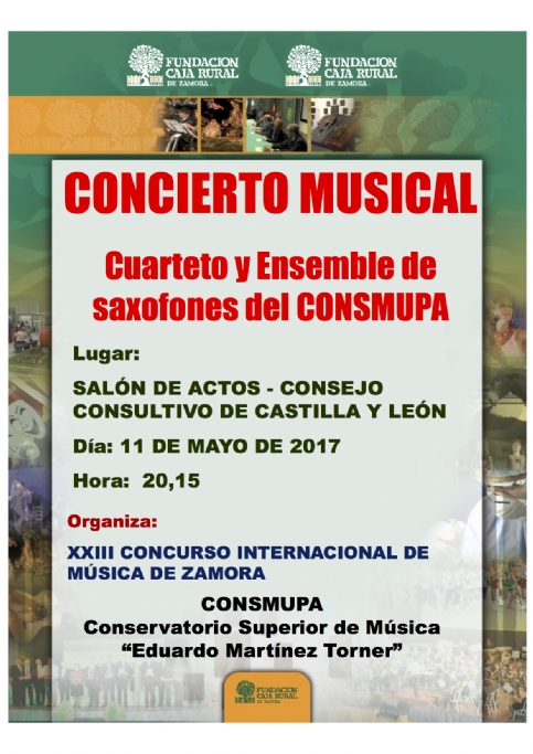 11 de mayo de 2017. Concierto del Ensemble de Saxofones del CONSMUPA en Zamora.