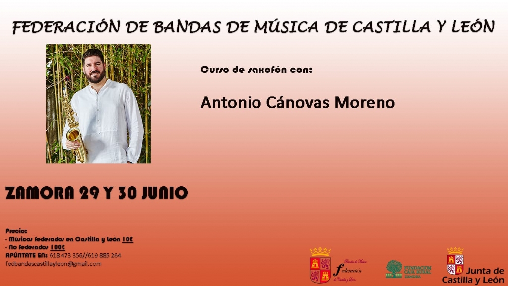 29 y 30 de junio de 2024. Curso de saxofón de Antonio Cánovas